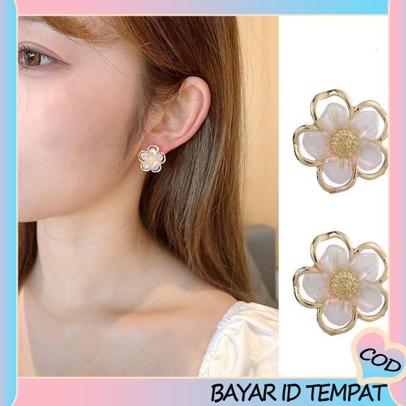 COD❤️ Simple Retro Super Fairy Double Layer Flower Earrings Wanita Anting Fashion Pribadi-A.one