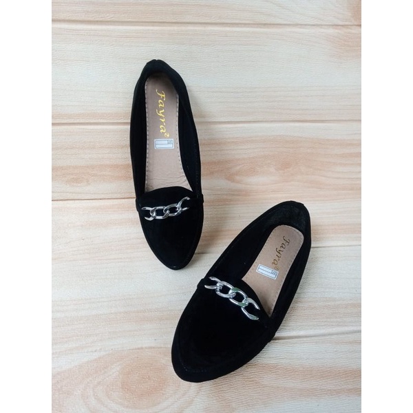 Flatshoes Hitam Terbaru Model Rantai Besar Silver Sepatu Balet Wanita Simple Elegan Bisa COD Flash Sale