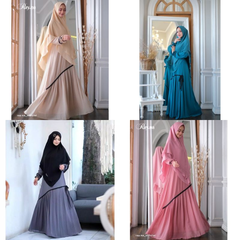 SABINA SET SYARI BY RAY.NA/ Gamis Ceruty Babydoll Polos Full Puring/gamis jersey set hijab premium /
