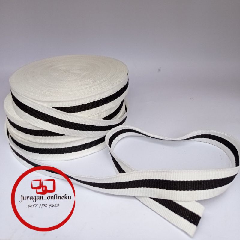 PITA 2 CM / PITA MOTIF SALUR PUTIH HITAM / PITA TEBAL TIDAK LICIN