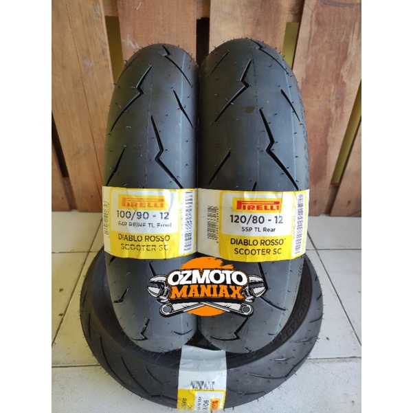 Paket Ban Pirelli Diablo Rosso Scooter SC 100/90-12 & 120/80-12 (Set Ban Scoopy R12 & Free Go & Z125
