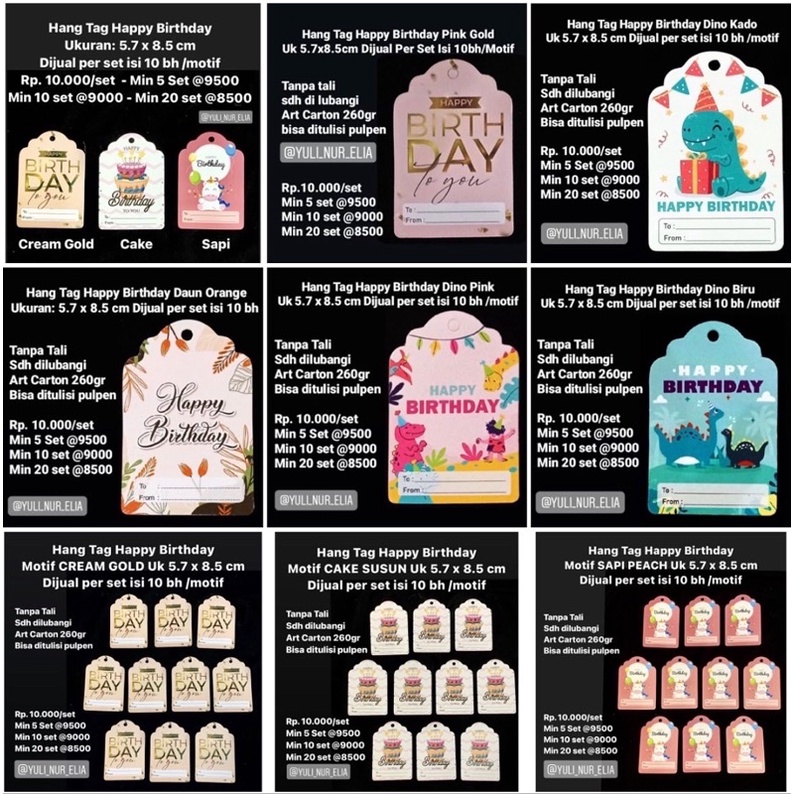 

Hang Tag Happy Birthday Uk 5.7 x 8.5 cm Dijual per set isi 10 bh