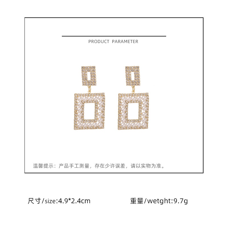 S925 murah hati anting-anting penuh Diamond Pearl rectangular berongga anting-anting-anting-anting y