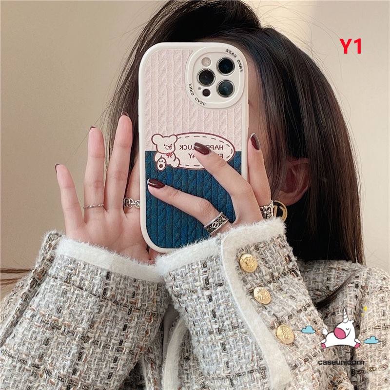 Xiaomi POCO M3 X3 Pro X3 NFC F4 Case Kartun Redmi 12C 10 A1 9T 9A 9 10C 9C K40s Redmi Note10 8 9 9s 10s 11 Pro 11 11s 9pro Motif Bear Rajut Lucu Garis Splicing Soft Cover