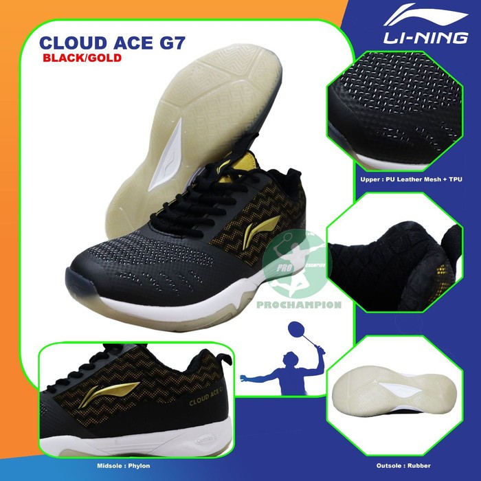 LINING CLOUD ACE 7 G7 SEPATU BADMINTON ORIGINAL - black gold 41
