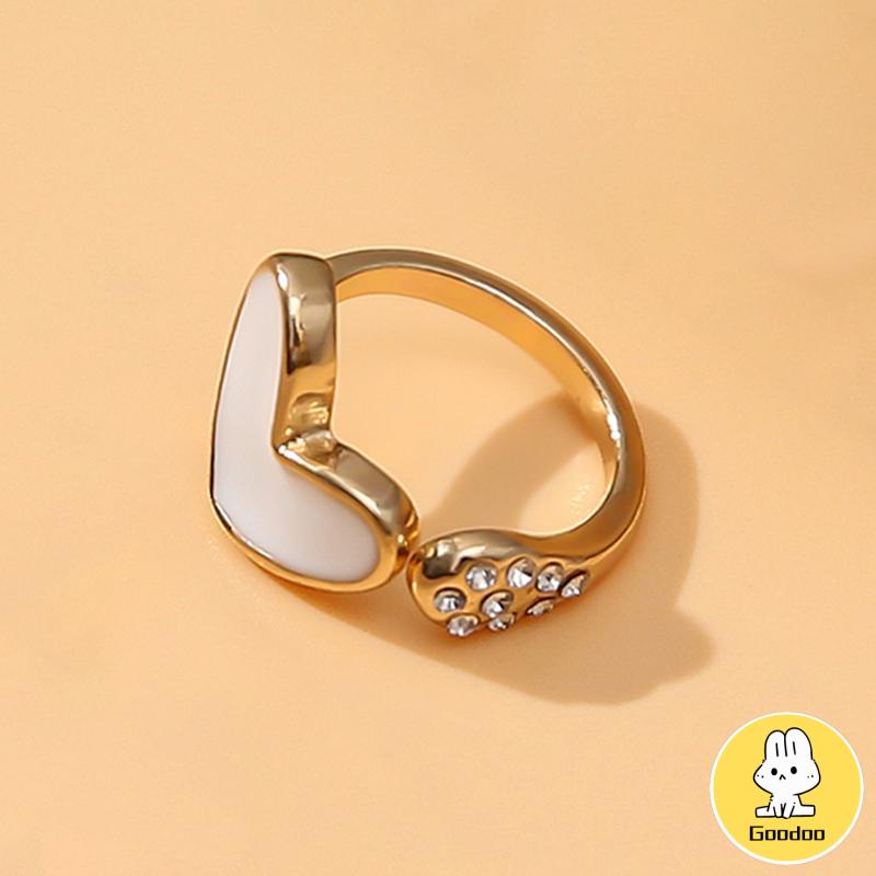 Cincin Model Terbuka Adjustable Desain Hati Hias Berlian Imitasi Untuk Wanita -Doo