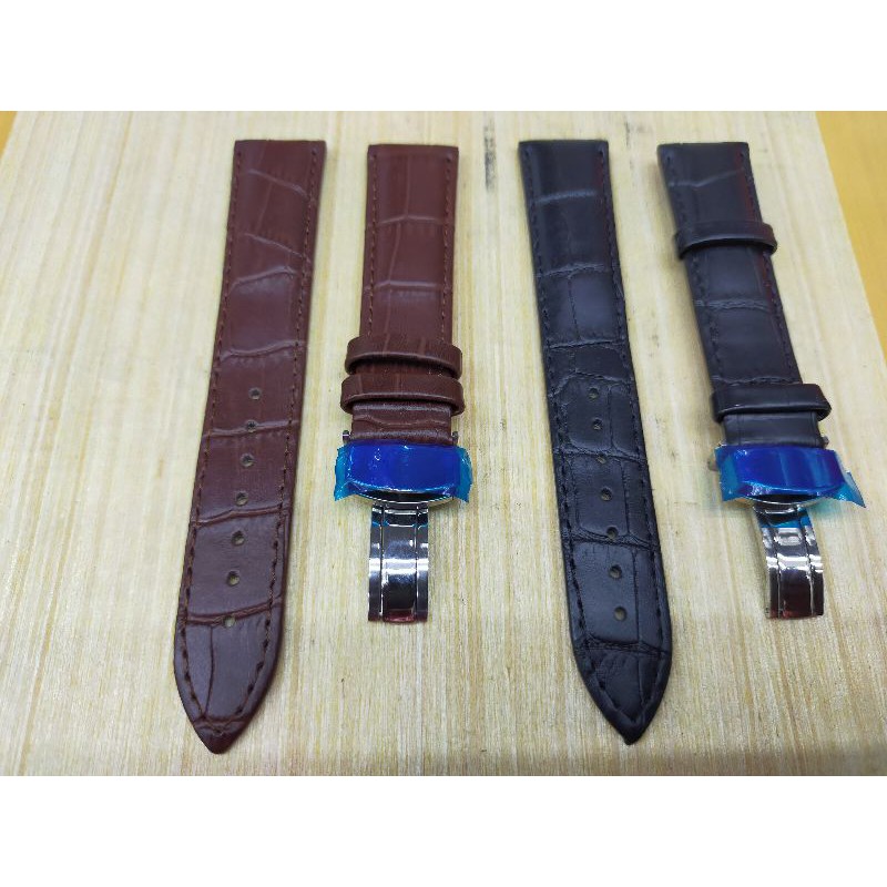 STRAP TALI KULIT JAM TANGAN MODEL BUTTERFLY CLASP GENUINE LEATHER tali jam tangan gc