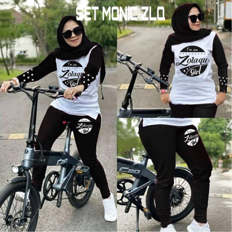 2 UKURAN XL XXL SET MONIC ZLQ FASHION PAKAIAN WANITA SETELAN ATASAN DAN CELANA BAHAN BABYTERRY CTHM