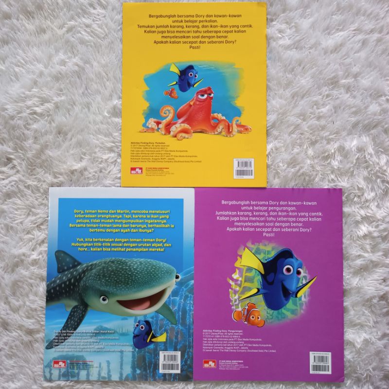 Buku Aktivitas Anak - Finding Dory - Perkalian, Pengurangan, Dot To Dot Huruf kecil dan Bonus Stiker