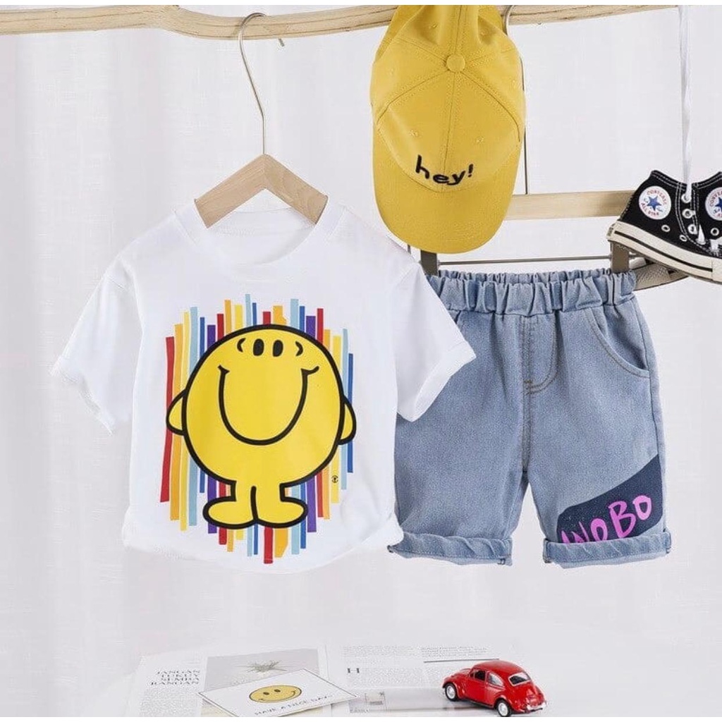 SETELAN BAJU CELANA JEANS BAYI ANAK MOTIF SMILE WOBO USIA 1-5 TAHUN BAHAN KATUN PREMIUM LEMBUT NYAMAN DIPAKAI TERBARU/ SETELAN BAJU CELANA JEANS BAYI ANAK LAKI-LAKI/ SETELAN BAJU CELANA JEANS BAYI ANAK PEREMPUAN/ SETELAN BAJU CELANA JEANS BAYI ANAK COWOK