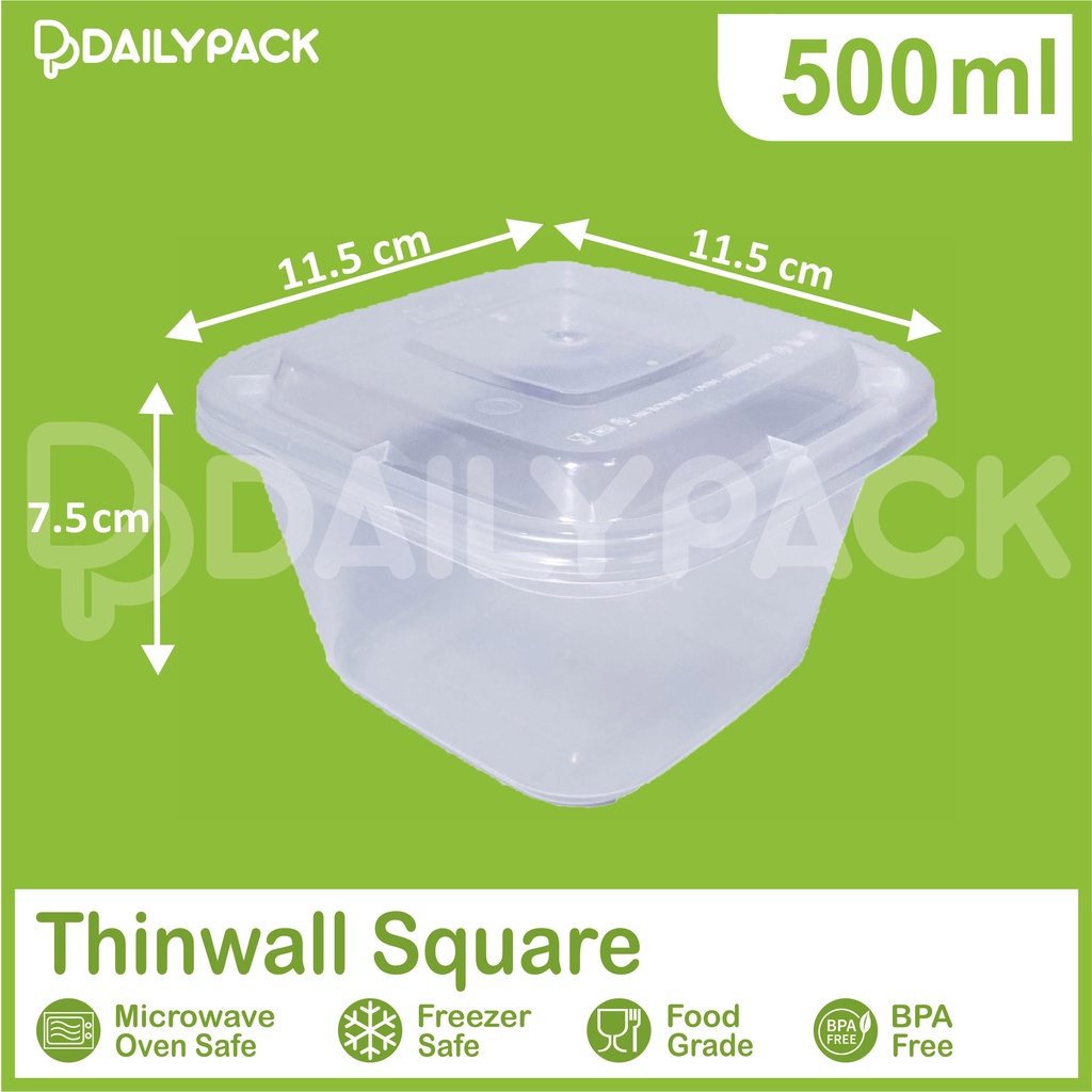 Thinwall SQUARE 500 ml + Tutup / KOTAK / Kotak makan plastik / Food Container