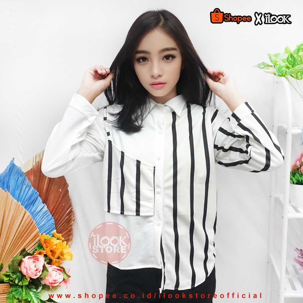 ilook | Lucky Top Blouse West | Chess Playfull Assymetrical Top | Blouse Wanita Bahan Creap