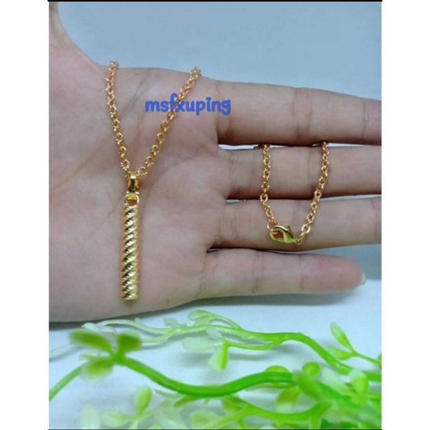 kalung nori set liontin motif bambu titanium perhiasan wanita pengganti emas