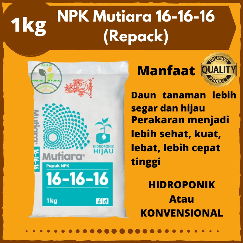 Rabuk Pupuk Mutiara NPK 16 16 16 1Kg Bahan Nutrisi Hidroponik Benih Tanaman Tumbuhan Repack