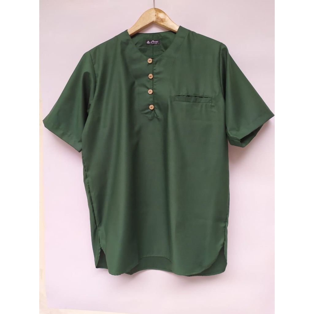 Baju Koko Pakistan Toyobo Pria Lengan Pendek, kurta polos modern casual terbaru-hijau