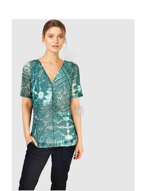 S ol*ver green paisley print layered v neck