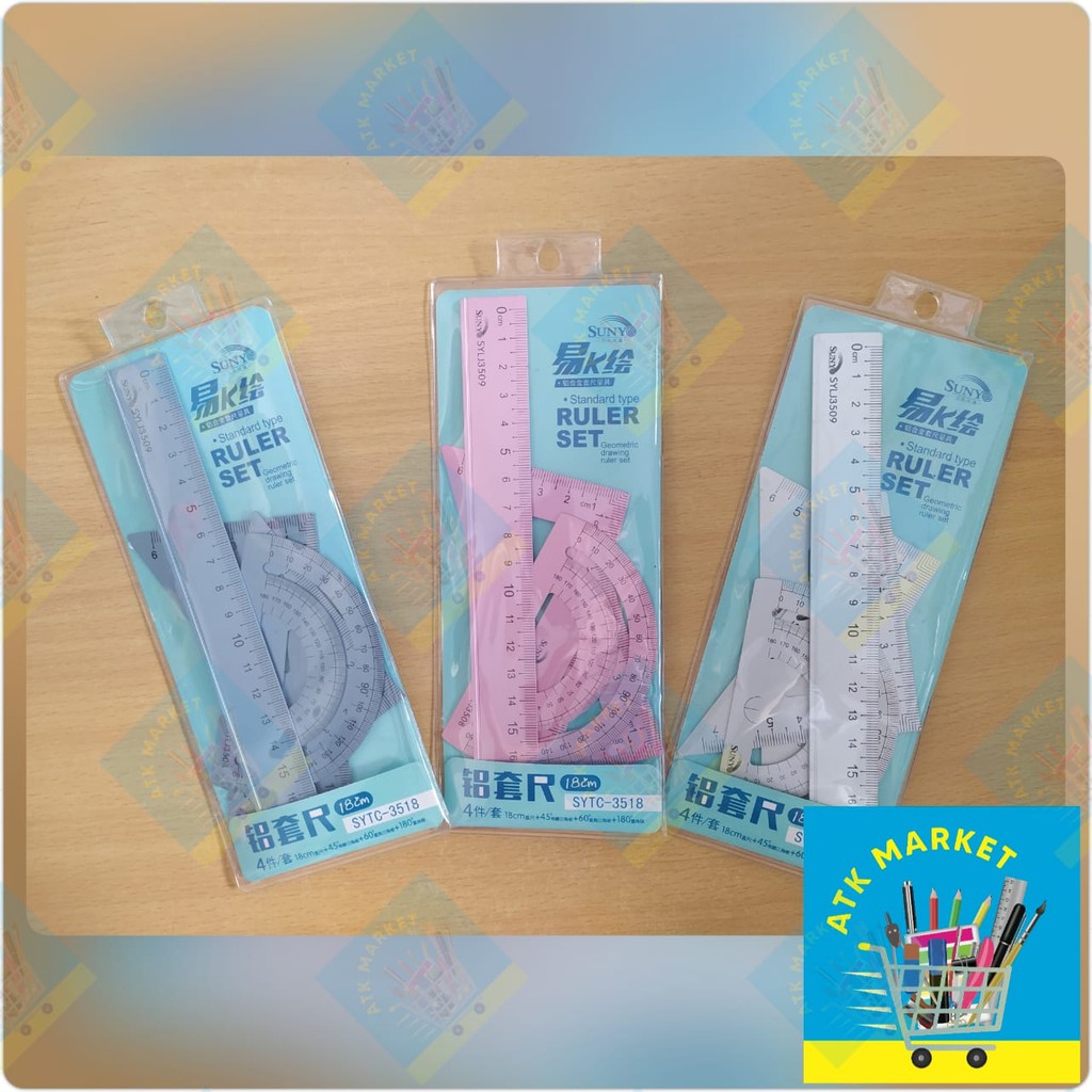 

(Aluminium) Penggaris SET / GARISAN SET / Ruler SET dalam Dompet isi 4 pcs Aluminium