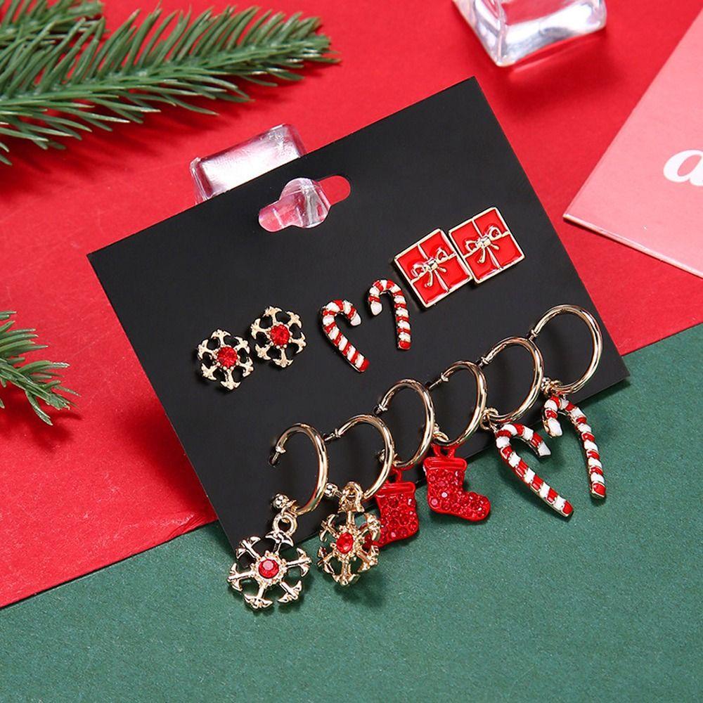 Mxbeauty Set Anting Natal Warna-Warni Berlian Imitasi ELK Perempuan Snowman Ear Stud Bell Perhiasan Fashion