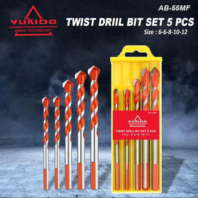 Mata Bor Drill Set 5 Pcs Multi Purpose Bor Besi Kayu Beton Multifungsi HSS Triangle Tipped Besi Kayu Beton Keramik Plastik Aluminium By Yukido Japan Teknologi