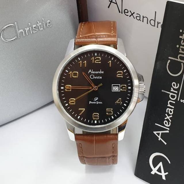 JAM TANGAN PRIA ALEXANDRE CHRISTIE AC 1008 SILBER BLACK BROWN ORIGINAL
