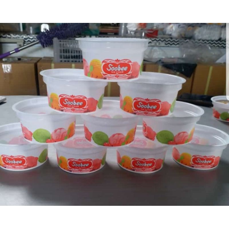 1 dus cup soobee lengkap tutup sendok diameter atas 6.8cm