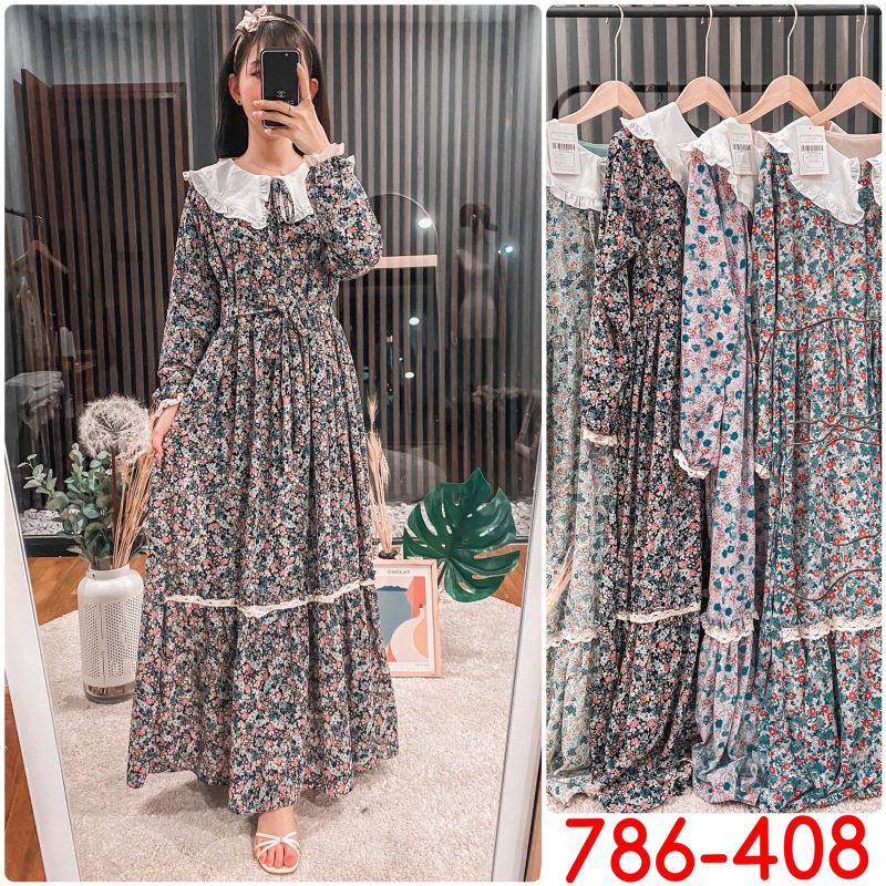 Gamis Dress Bunga Krah Kerah Korea Kupu