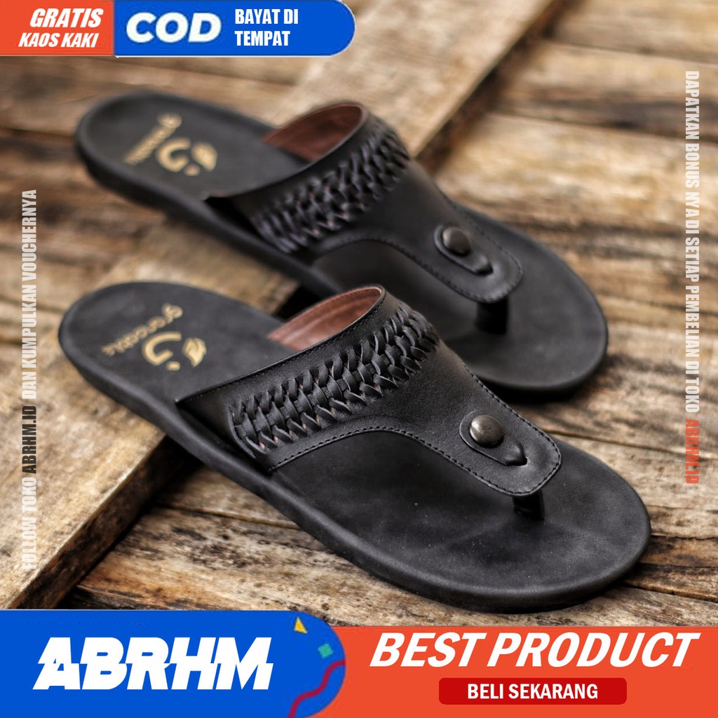 ABRHM Sandal Sendal Jepit Pria Kulit Asli