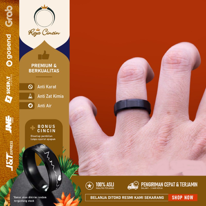 Cincin Titanium Wanita Pria Anti Karat Perak Hitam Polos Kilap