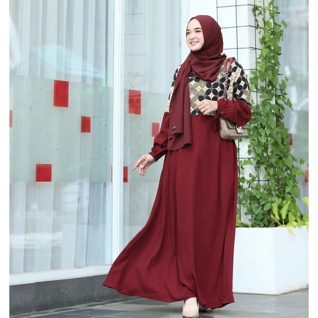 Riskirich Maezurra Gamis Batik Kombinasi Polos Bahan Premium