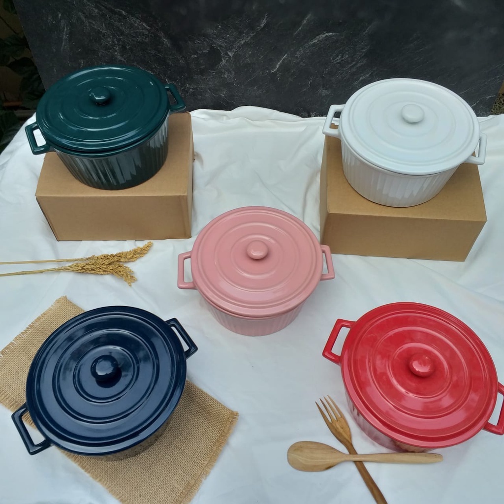 MANGKOK KERAMIK SAJI CANTIK DENGAN TUTUP/ BOWL WITH LID / MANGKUK KERAMIK SET/CASSEROLLE CERAMIC KOR