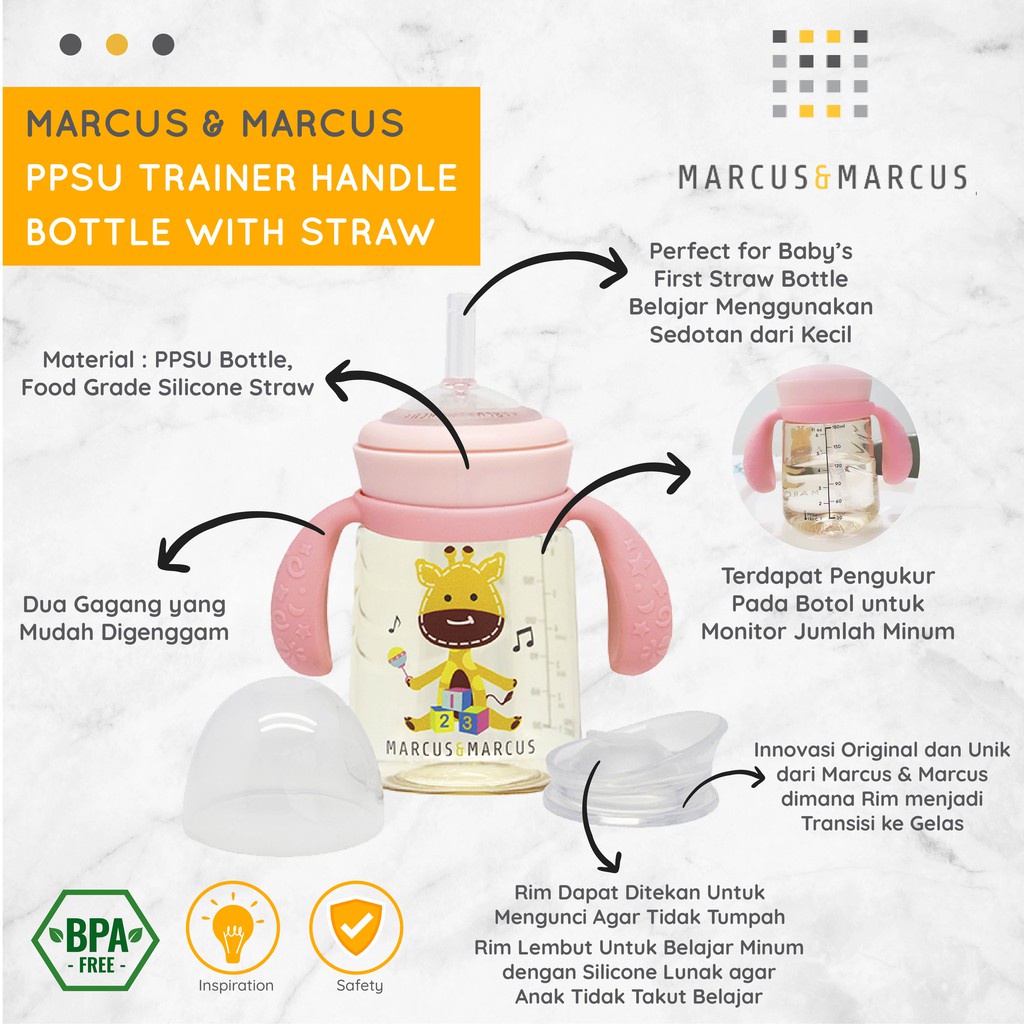 Castle - Marcus &amp; Marcus PPSU Straw Trainer Bottle - Training Cup PPSU Botol Anak - MNM