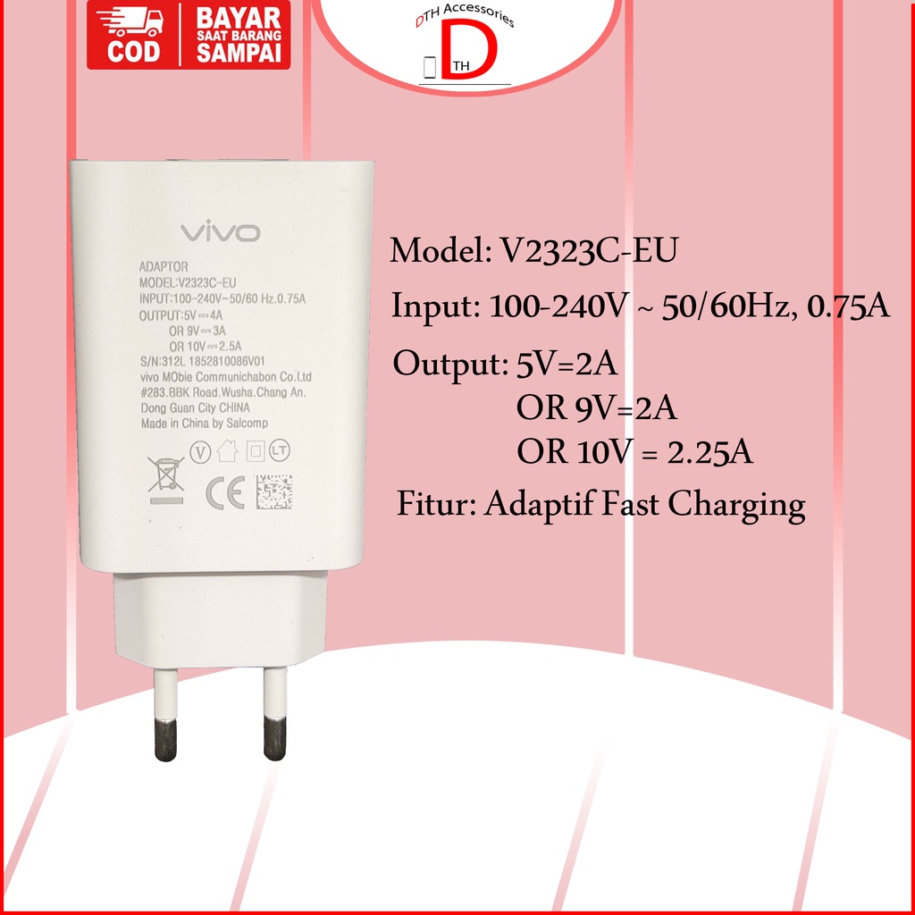 Charger Vivo V17, V17 Pro, V19, V19 Pro, V23 5G, V23e, V23 Pro, Z1 Pro, Y17, Y19, Y21, Y30 5G Type C Original 100%