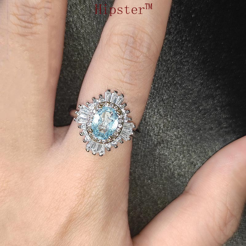 Natural Blue Topaz Ring Creative Opening Women