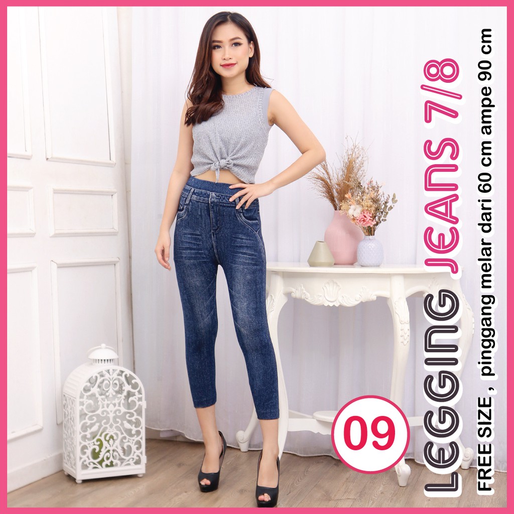 Koleksi Legging Jeans Pendek / Legging Jeans wanita / Legging pendek jumbo wanita