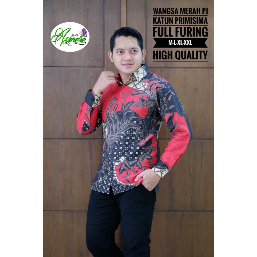 Kemeja Baju Batik Pria Lengan Panjang Premium Modern Motif WANGSA MERAH LAPIS FURING PERWIRA ASMARA