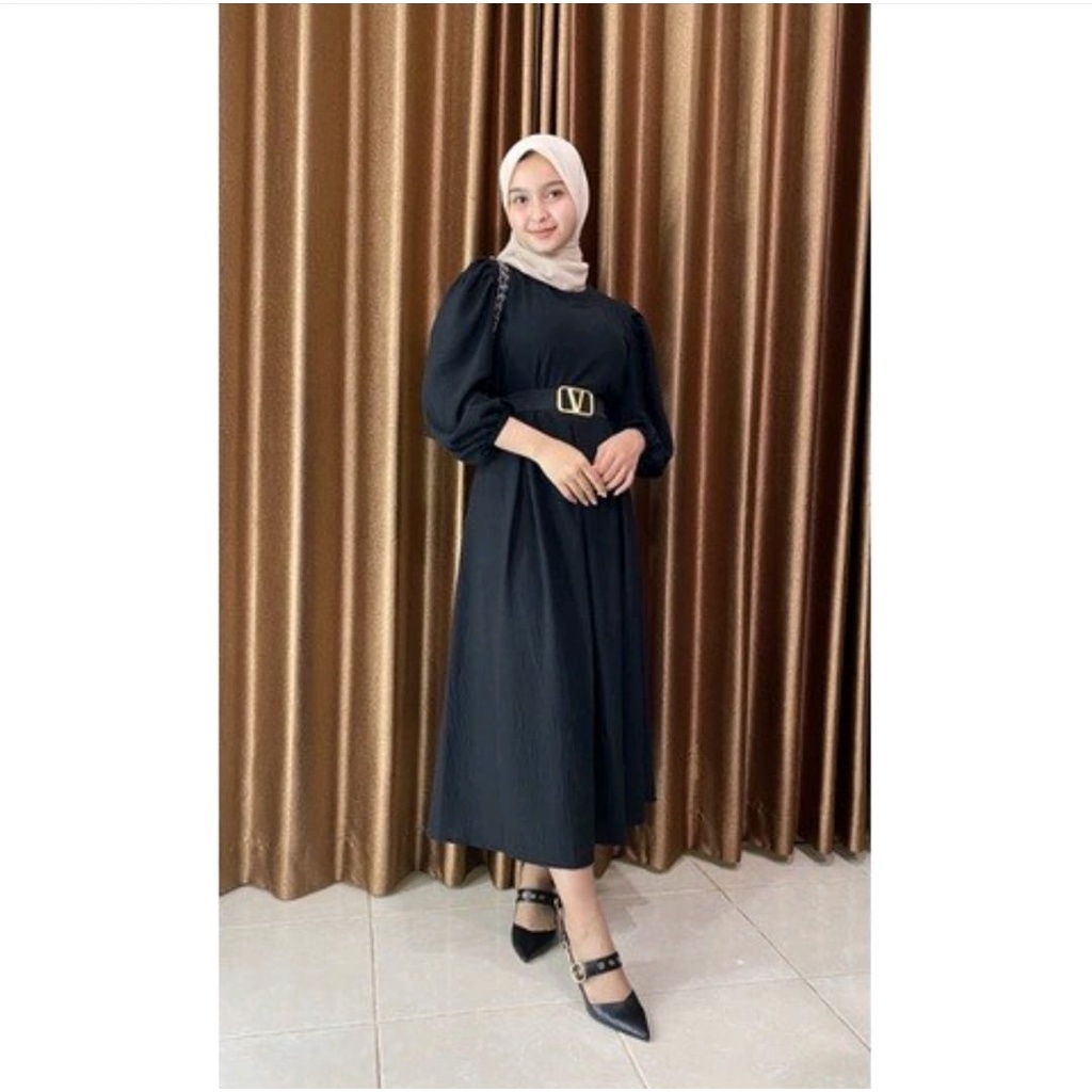 Gamis Midi Terbaru / Camila Midi Dress Bahan Crinkle Airflow Premium / Gamis Wanita Pesta Lebaran Terbaru Crinkle / Long Dress / COD