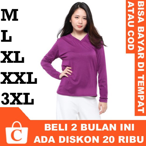 CORATCORETUDIO Kaos Wanita T-Shirt Cewek Perempuan Jumbo Big Size Panjang Polos Leher V Neck UNGU