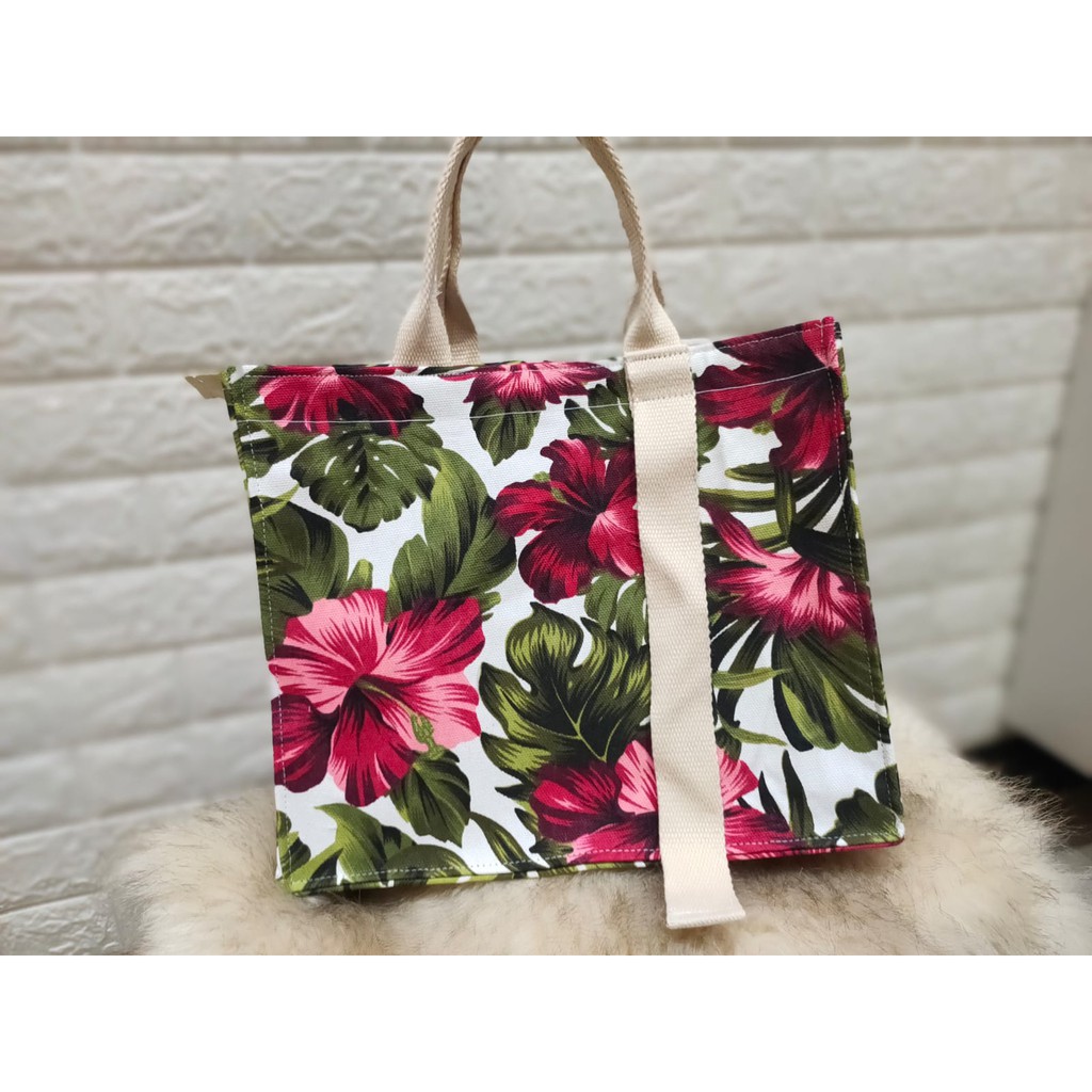 totebag kanvas tas wanita M S glow model jinjing motif terbaru size 30x10x25 cm