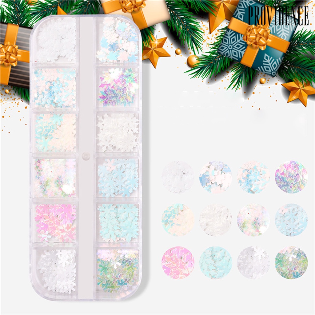 Providence 12 Sekat / Kotak Stiker Sequin Mini Tema Natal Untuk Dekorasi Nail Art / Manicure