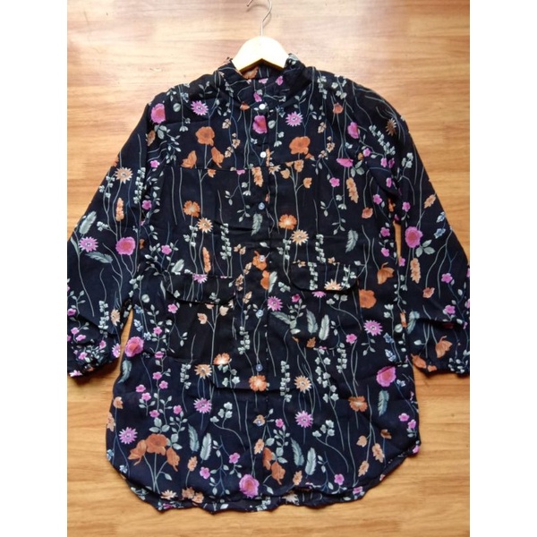 [COD] KEMEJA PANJANG MOTIF BUNGA KANTONG SIFON CERUTI | BLOUSE BUNGA KECIL | TUNIK DRESS WANITA LENG