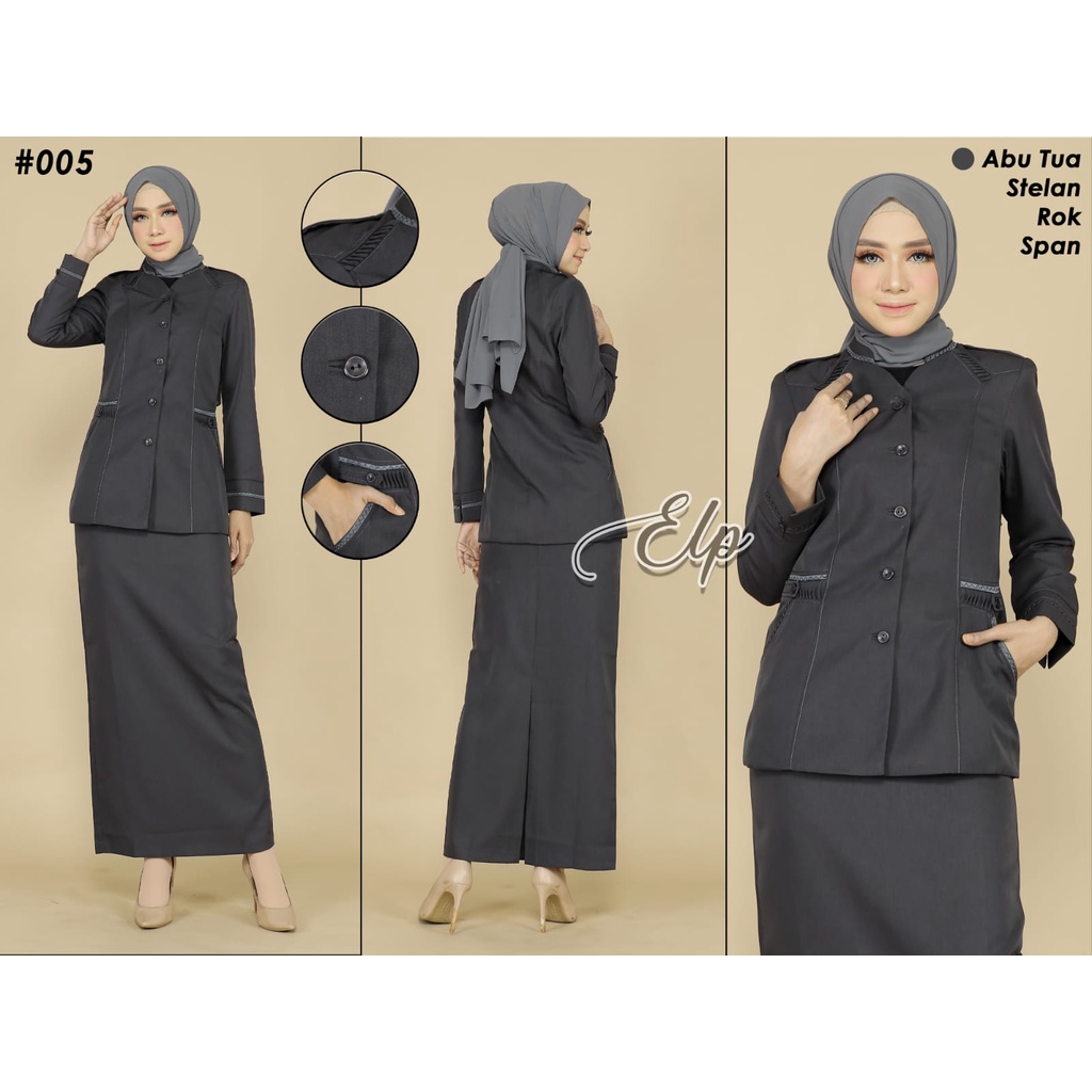 Seragam Dinas Abu Tua Wanita Setelan Rok Span Blazer Kerja Wanita Abu Tua Set Rok Jas Abu Tua Wanita