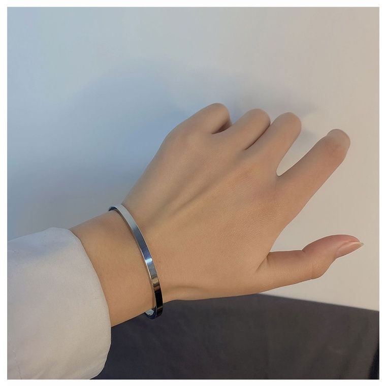 Gelang Bahan Titanium Steel Lapis Silver Gaya Korea Untuk Unisex