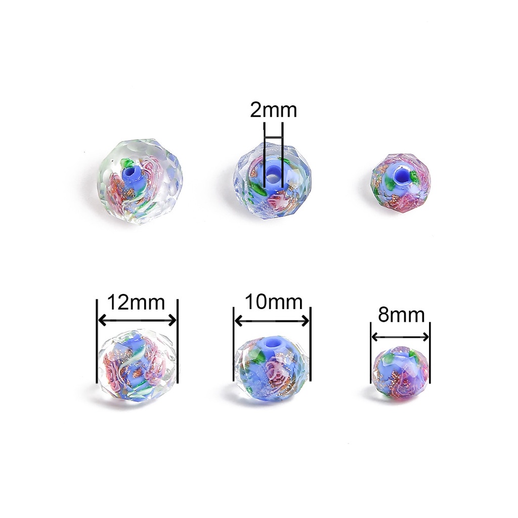 10 Pcs 8 10 12mm Transparan Bunga Kaca Lampwork Beads untuk Membuat Perhiasan Wanita Diy Gelang Bunga Rondelle Faceted Beads