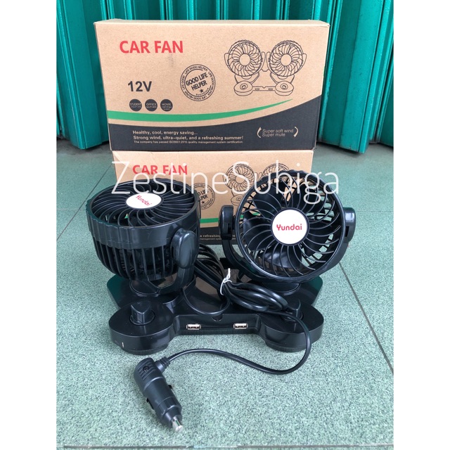 Kipas Mobil / Car Fan Portable 12-24 Volt Double USB Yundai 021 / Viper