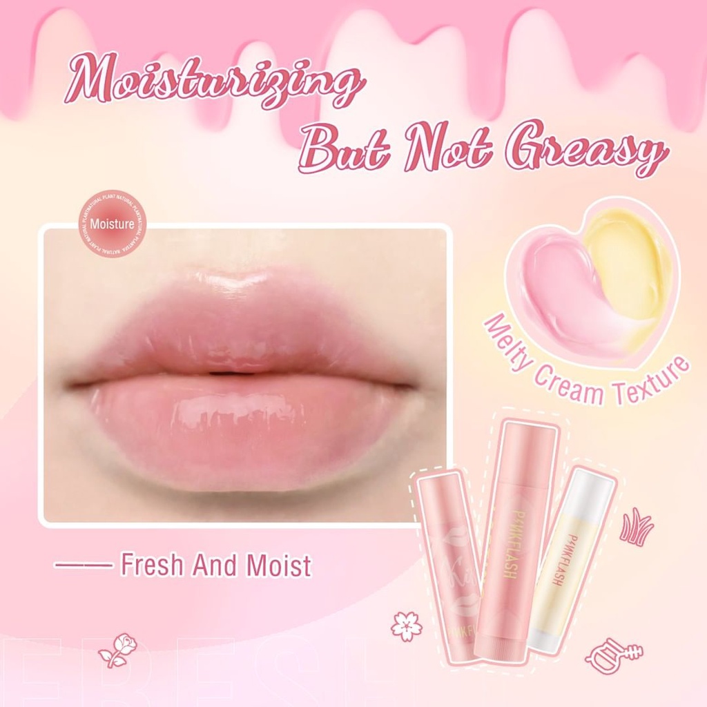 PINKFLASH Fresh Cream Lip Balm Lasting Moist Soft Lips Moisturizing Hydration 3 Specifications / pelembab bibir care