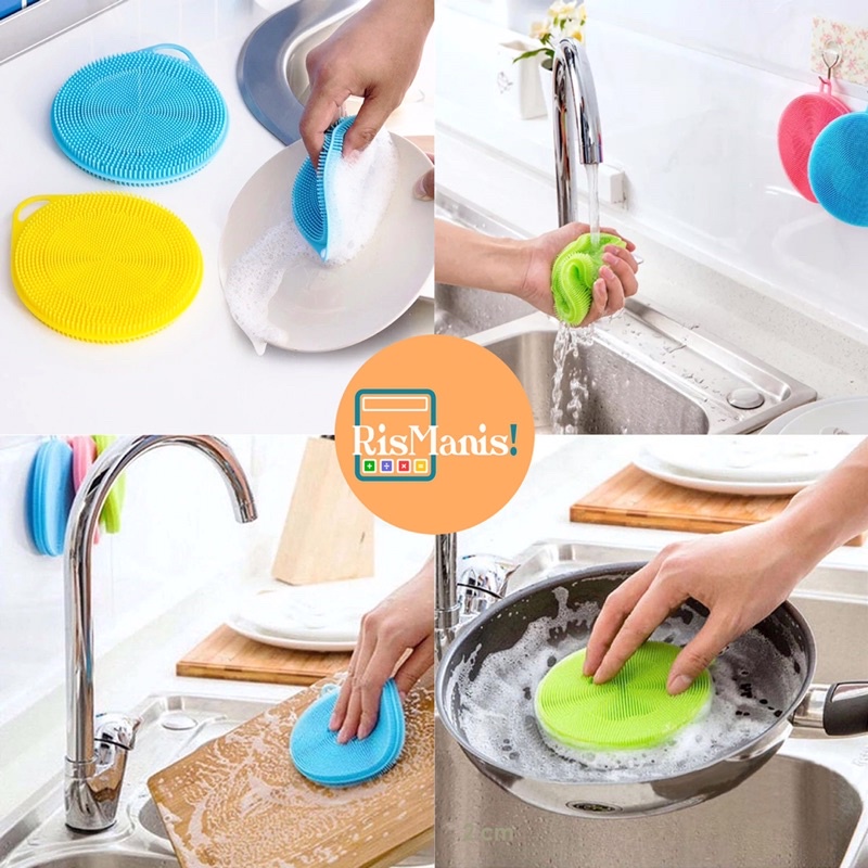 SILICONE DISHWASH BRUSH - Sikat Cuci Piring Alat Dapur Mobil Serbaguna Alas Tatakan Gelas Cempal