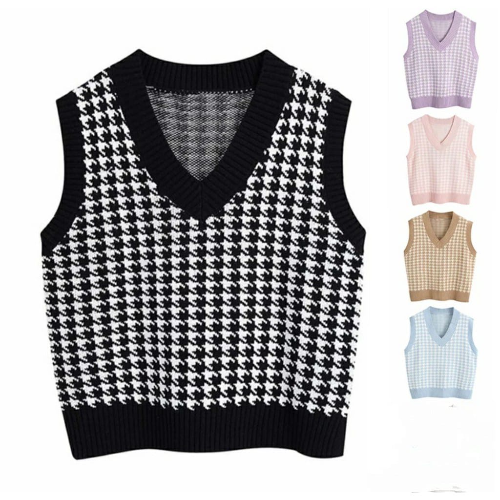 JENNIE Vest Knit / Houndstooth Vest / Jennie Vest Rajut / Knit Rompi kekinian Rompi Keren / Korean Vintage Knit