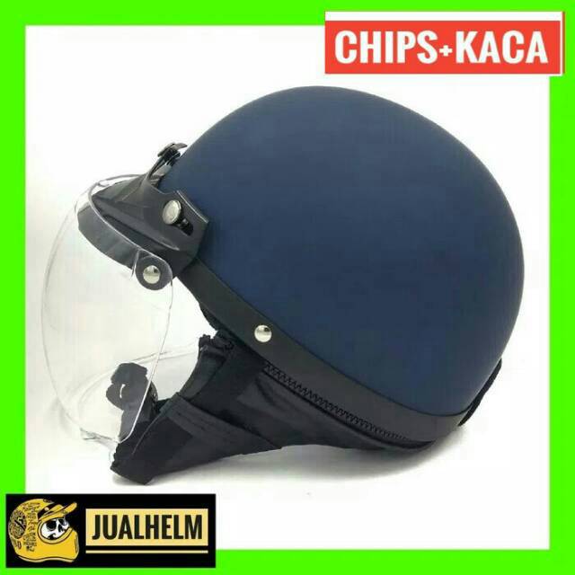 Helm Chips Navy Dengan Kaca - Helm Vintage - Helm Chip