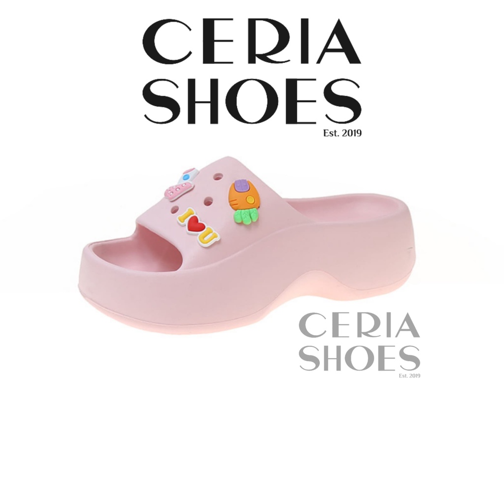 EVA Sandal Wedges Wanita Bahan Spons Super Ringan Empuk Tebal 5 Cm Karet Non-Slip Jibbitz Toy Story Balance