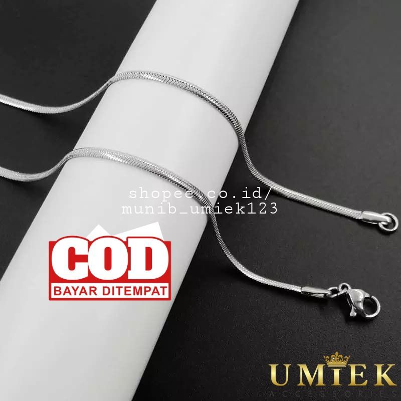 Kalung Pria Wanita Titanium Silver Perak Pipih Gepeng cowok cewek Cowo cewe anti karat asli original